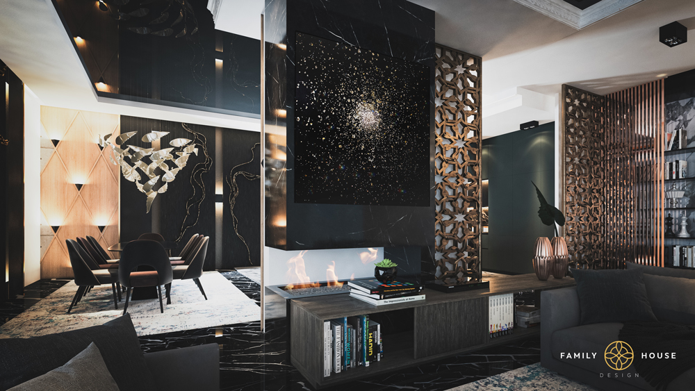 Diamond artwork in a modern luxury lounge London